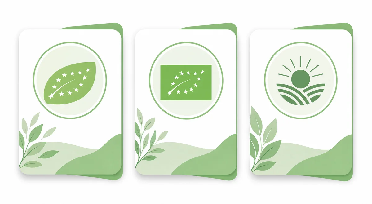 Illustration des trois labels bio pour la whey : AB Agriculture Biologique, Eurofeuille (UE) et Demeter biodynamie